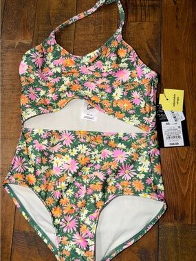 Classic Kids Floral One-Piece Swimsuit - Green/Pink/Orange
